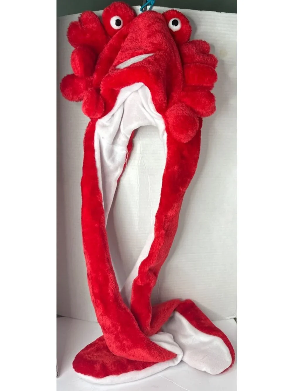 Red Crab Plush Hat Ear Flaps with Arm-Length Attached Mitten Winter fall costume